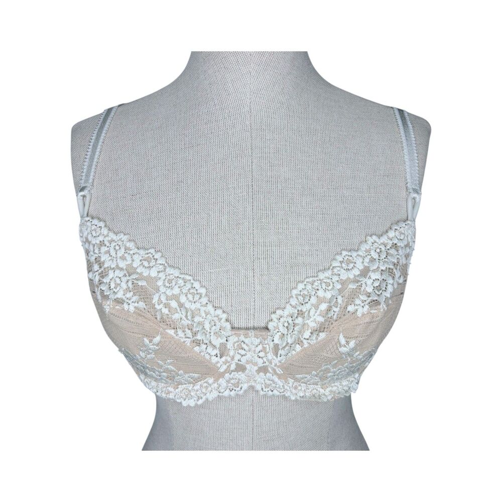 Wacoal Embrace Lace Underwire Bra sz 34B * Beige & Cream Floral Scallop Unlined